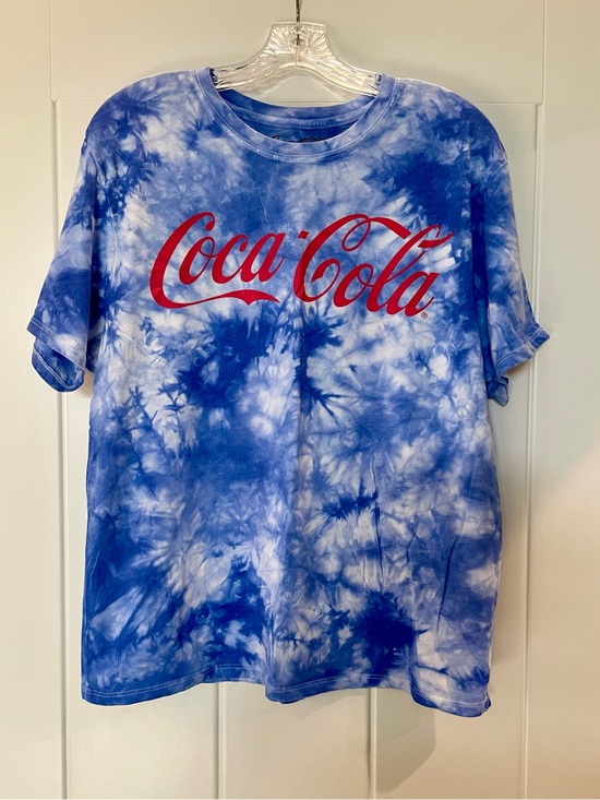 Coca Cola Tops - Coca Cola Blue and White Tie-Dye Short Sleeve Logo Tee